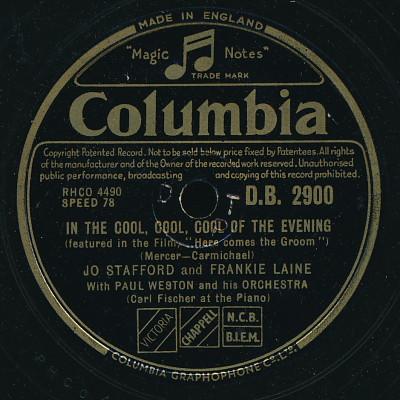 Jo Stafford, Frankie Laine, Paul Weston And His Orchestra - In The Cool, Cool, Cool Of The Evening / That's Good! That's Bad!